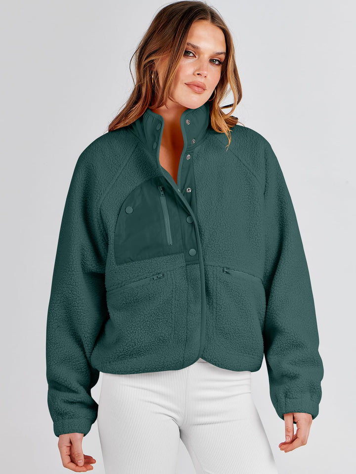 ANRABESS Womens Fuzzy Fleece Jacket Fall Casual Long Sleeve Cropped Sherpa Button Down Shacket Coats Outwear With Pockets