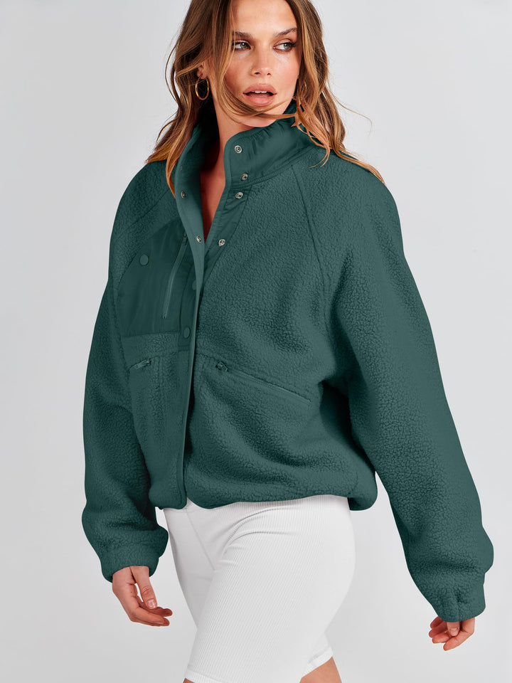 ANRABESS Womens Fuzzy Fleece Jacket Fall Casual Long Sleeve Cropped Sherpa Button Down Shacket Coats Outwear With Pockets