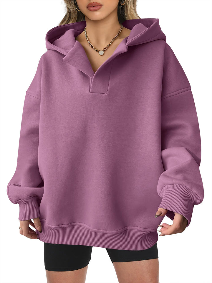 ANRABESS Womens Oversized Hoodies V Neck Sweatshirts Fleece Long Sleeve Pullover Y2K Clothes 2025 Fall Trendy Outfits
