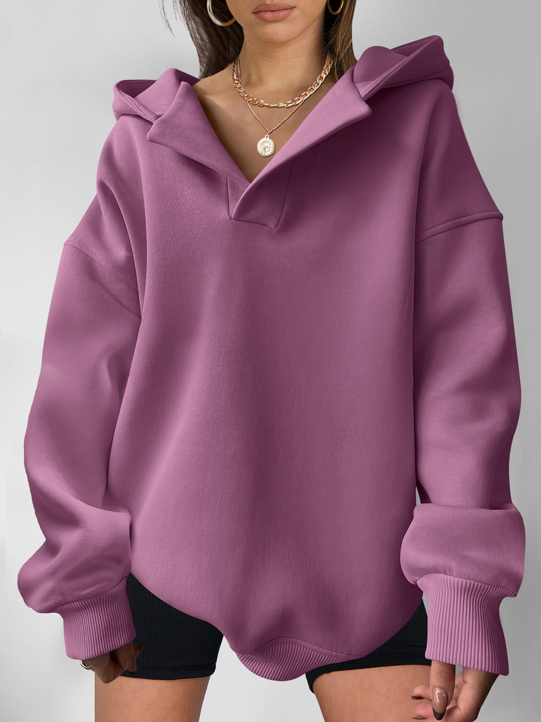 ANRABESS Womens Oversized Hoodies V Neck Sweatshirts Fleece Long Sleeve Pullover Y2K Clothes 2025 Fall Trendy Outfits