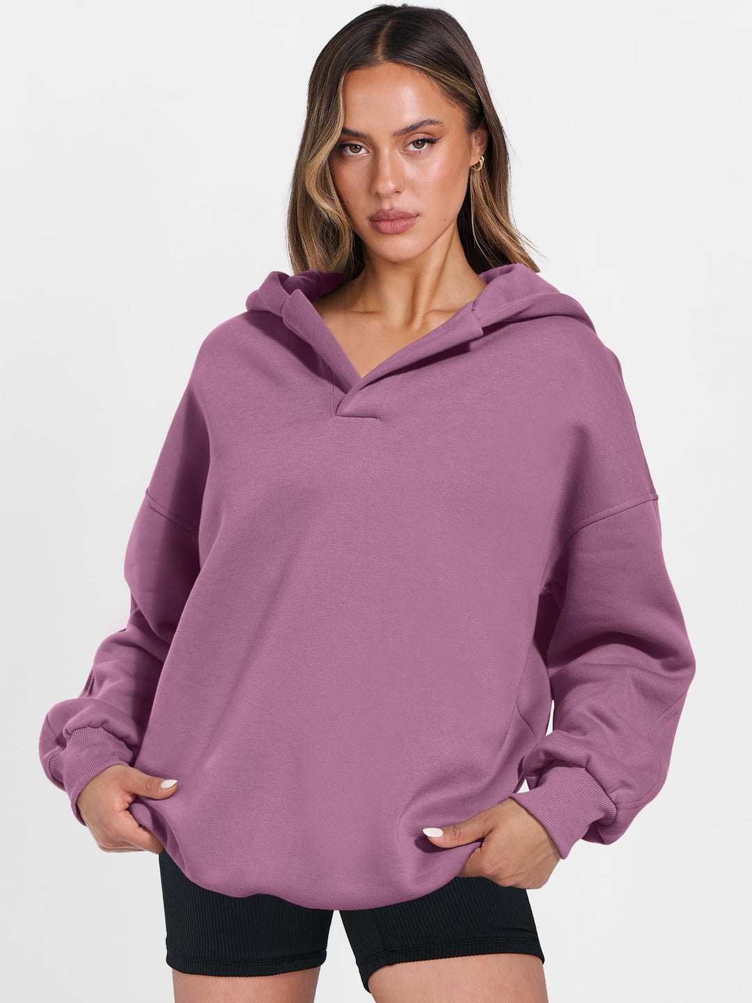 ANRABESS Womens Oversized Hoodies V Neck Sweatshirts Fleece Long Sleeve Pullover Y2K Clothes 2025 Fall Trendy Outfits