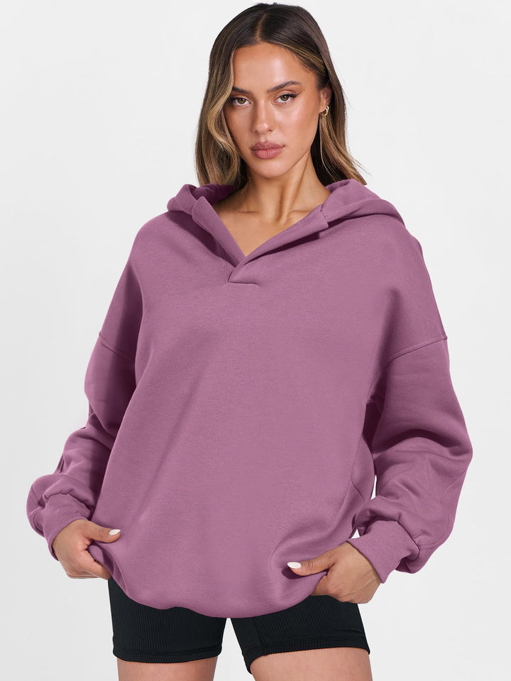 ANRABESS Womens Oversized Hoodies V Neck Sweatshirts Fleece Long Sleeve Pullover Y2K Clothes 2025 Fall Trendy Outfits