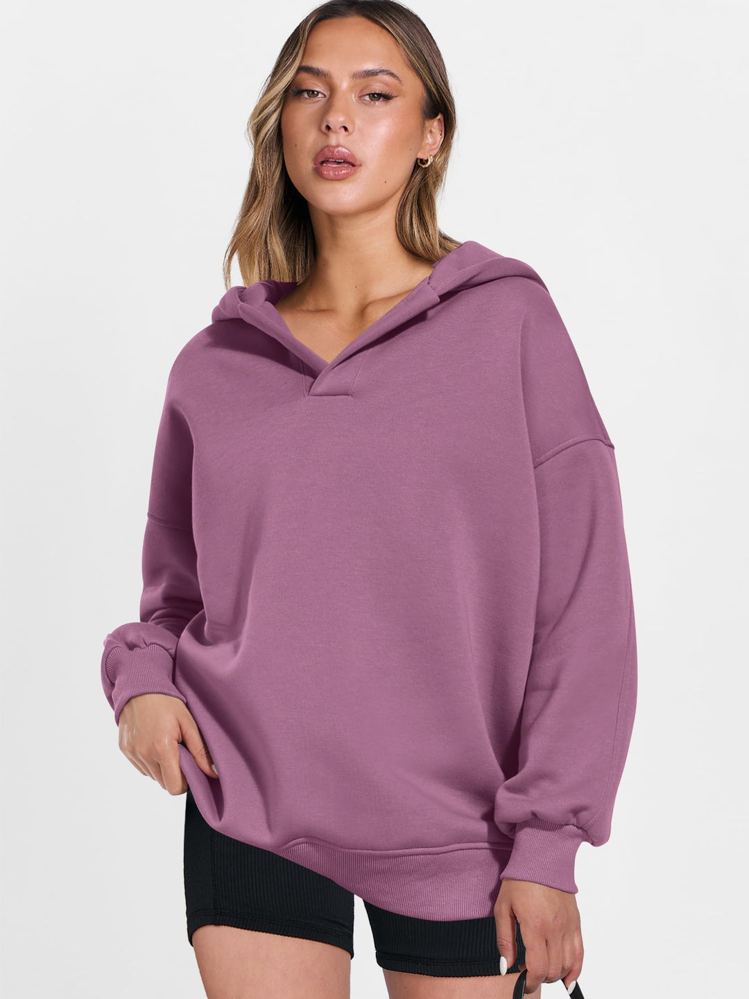 ANRABESS Womens Oversized Hoodies V Neck Sweatshirts Fleece Long Sleeve Pullover Y2K Clothes 2025 Fall Trendy Outfits
