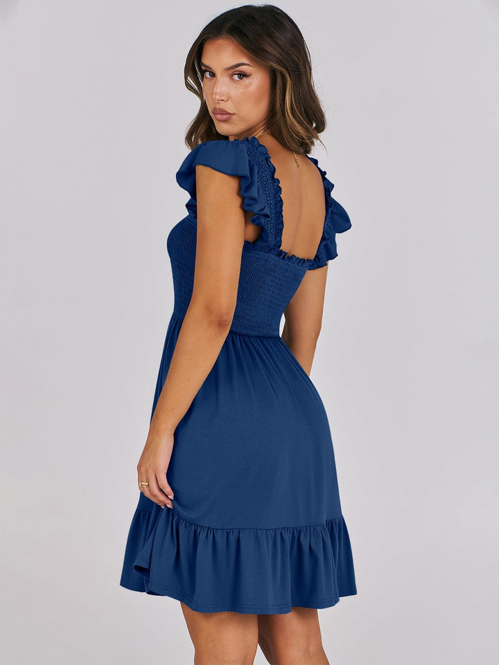 ANRABESS Women's Summer Casual Sleeveless Square Neck Dress 2025 Smocked Ruffle Backless Boho Beach Cute Teen Short Sundress