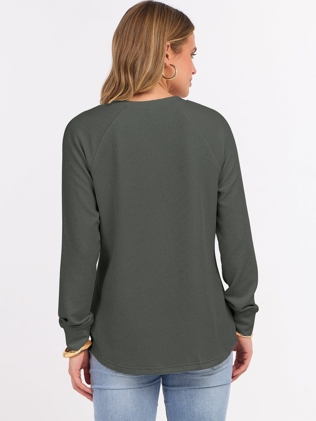 ANRABESS Women's Long Sleeve Waffle Knit Shirts Dressy Casual Loose Button Up V Neck Henley Tops 2025 Fall Basic Tee Blouse