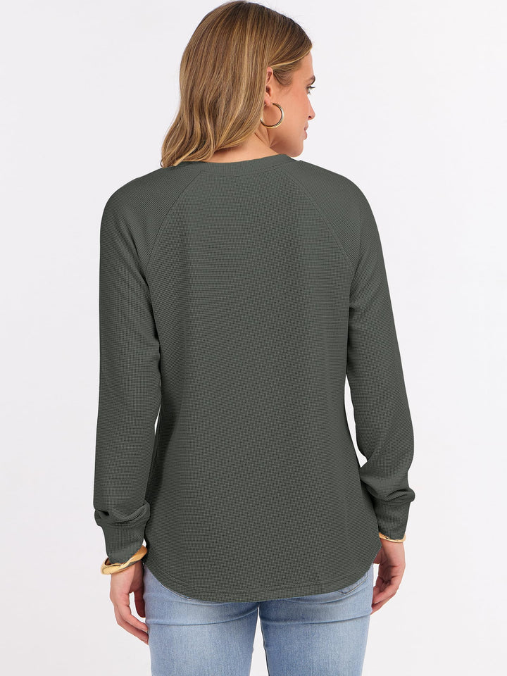 ANRABESS Women's Long Sleeve Waffle Knit Shirts Dressy Casual Loose Button Up V Neck Henley Tops 2025 Fall Basic Tee Blouse
