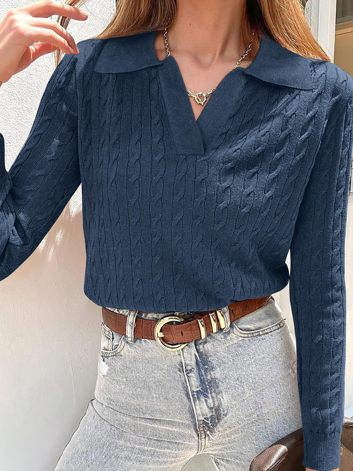 ANRABESS Womens Cable Knit Sweaters Long Sleeve V Neck Sweater Tops Casual Pullover Polo Shirts 2025 Fall Fashion Outfits