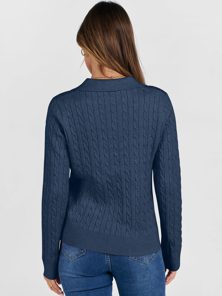 ANRABESS Womens Cable Knit Sweaters Long Sleeve V Neck Sweater Tops Casual Pullover Polo Shirts 2025 Fall Fashion Outfits