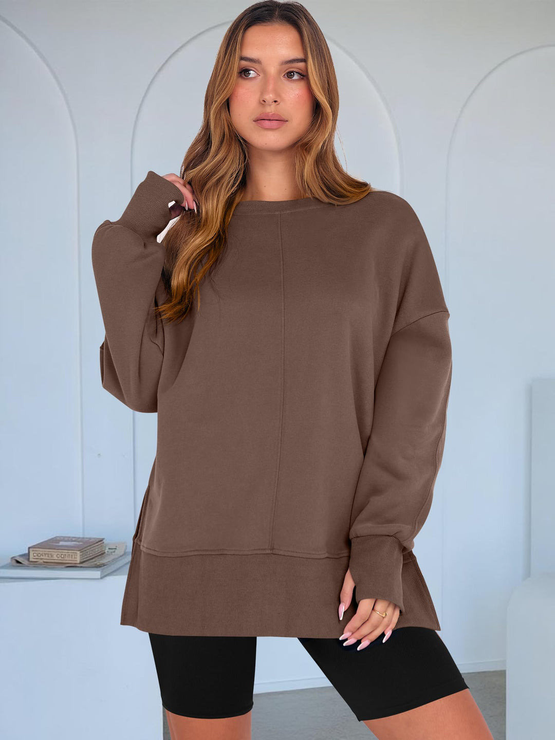 ANRABESS Women Oversized Sweatshirts Thumbhole Long Sleeve Hoodies Shirts 2025 Fall Side Slit Pullover Top Teen Y2k Outfits