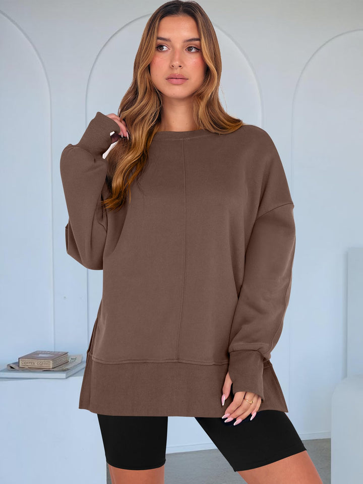 ANRABESS Women Oversized Sweatshirts Thumbhole Long Sleeve Hoodies Shirts 2025 Fall Side Slit Pullover Top Teen Y2k Outfits