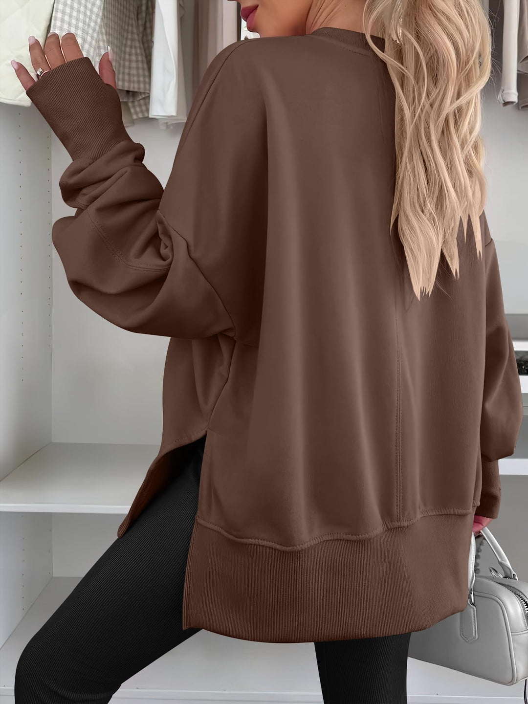 ANRABESS Women Oversized Sweatshirts Thumbhole Long Sleeve Hoodies Shirts 2025 Fall Side Slit Pullover Top Teen Y2k Outfits