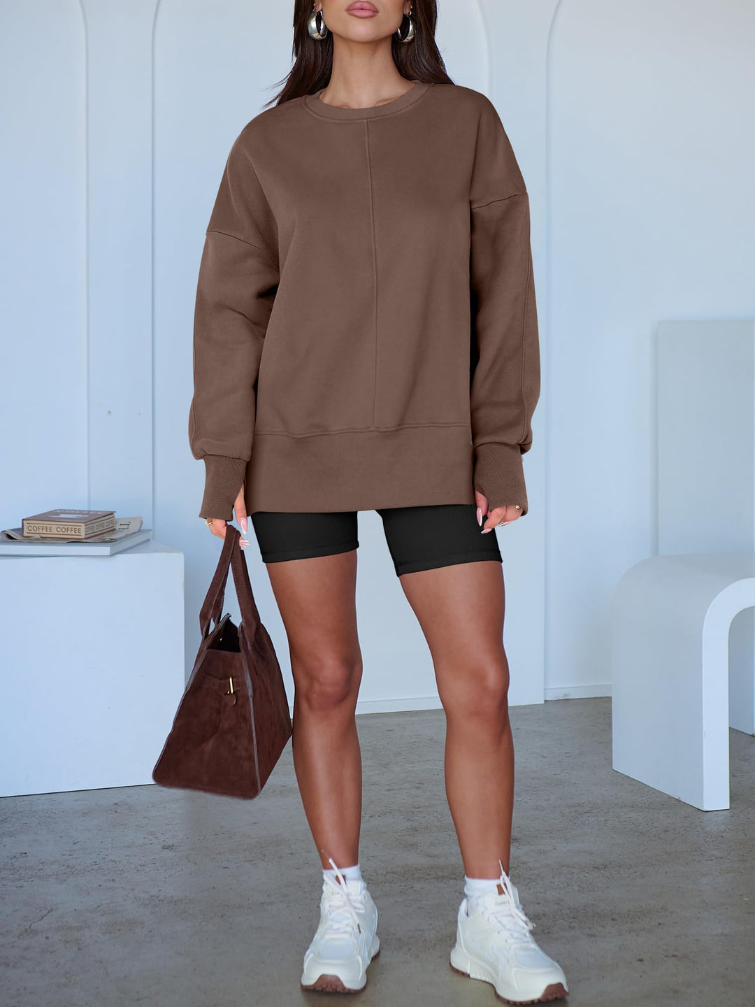 ANRABESS Women Oversized Sweatshirts Thumbhole Long Sleeve Hoodies Shirts 2025 Fall Side Slit Pullover Top Teen Y2k Outfits