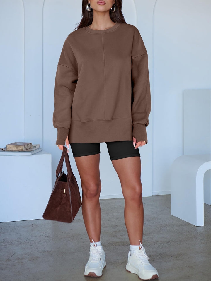 ANRABESS Women Oversized Sweatshirts Thumbhole Long Sleeve Hoodies Shirts 2025 Fall Side Slit Pullover Top Teen Y2k Outfits