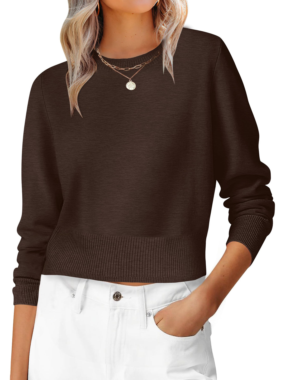 ANRABESS Women’s Long Sleeve Sweaters Cropped Crew Neck Business Casual Light Weight Sweater Tops Fall Fashion Clothes 2025