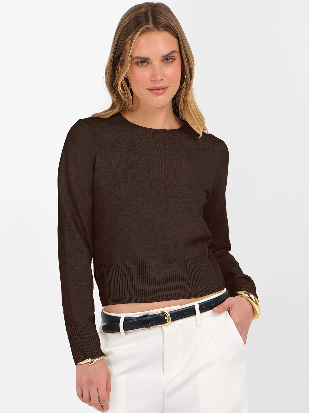 ANRABESS Women’s Long Sleeve Sweaters Cropped Crew Neck Business Casual Light Weight Sweater Tops Fall Fashion Clothes 2025