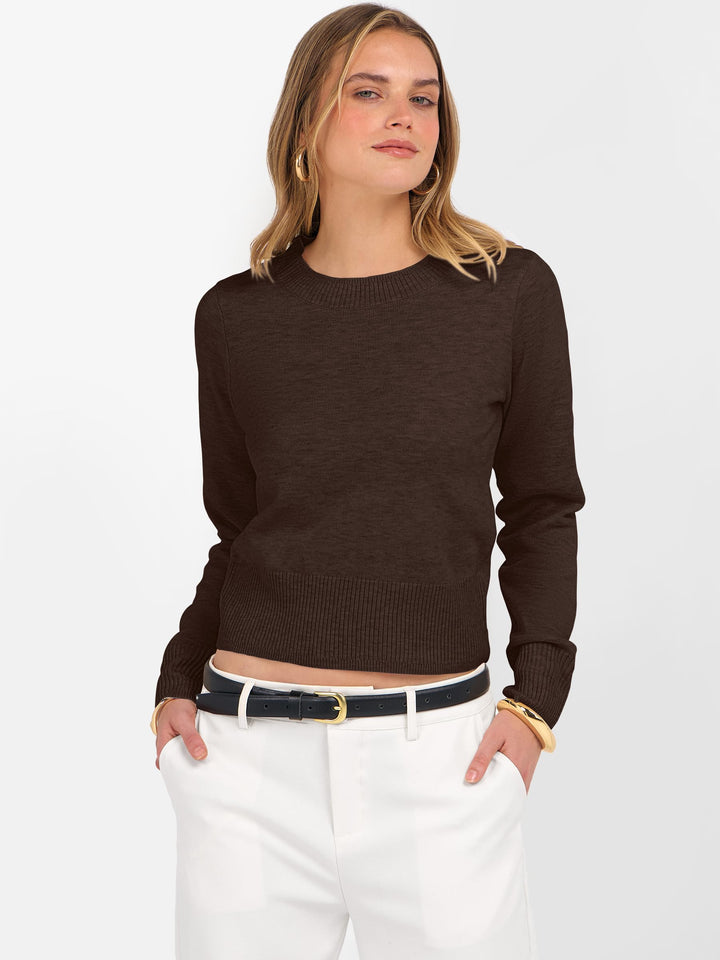 ANRABESS Women’s Long Sleeve Sweaters Cropped Crew Neck Business Casual Light Weight Sweater Tops Fall Fashion Clothes 2025