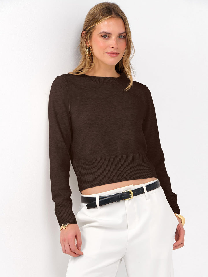 ANRABESS Women’s Long Sleeve Sweaters Cropped Crew Neck Business Casual Light Weight Sweater Tops Fall Fashion Clothes 2025