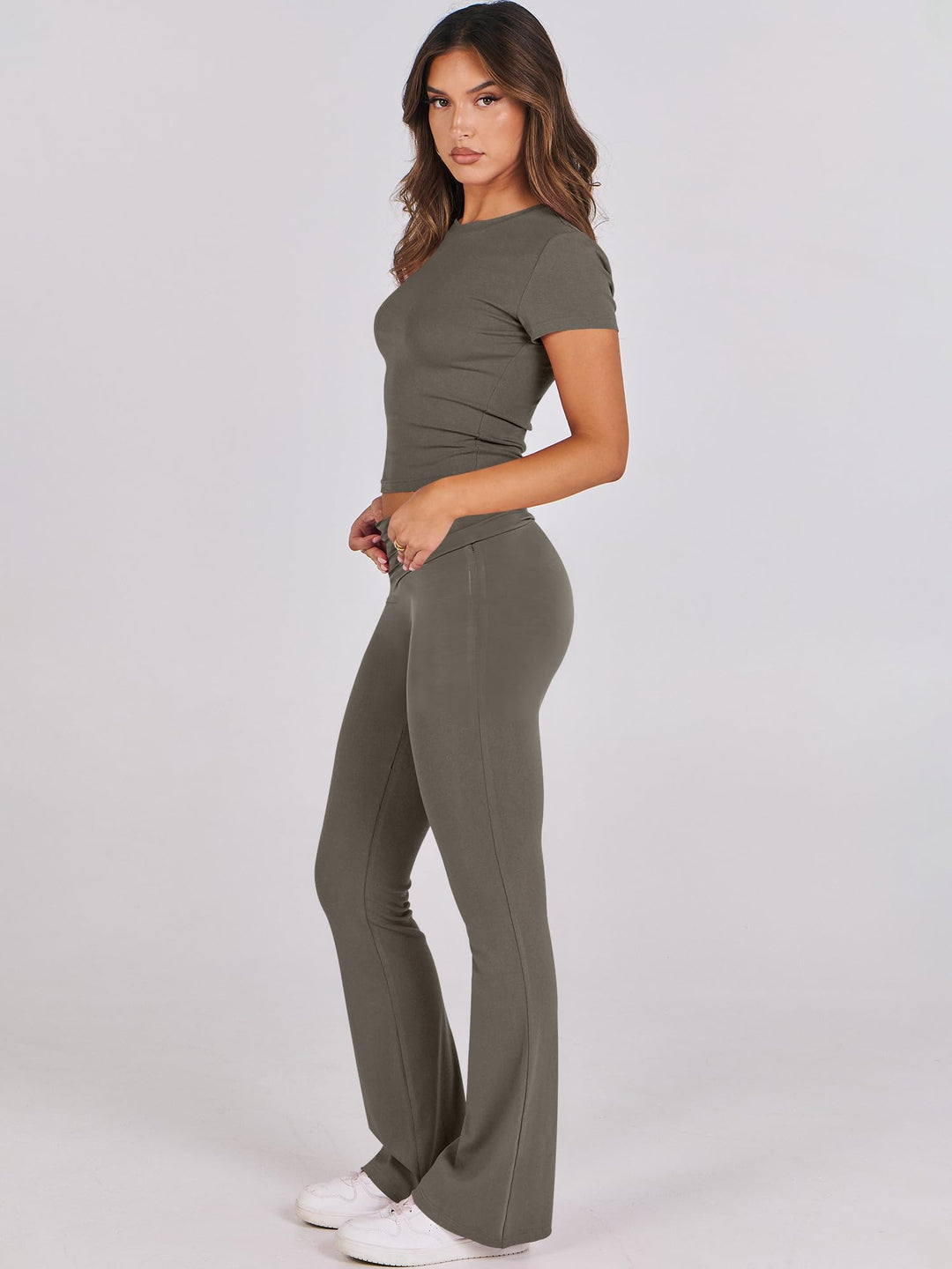 ANRABESS Lounge Sets for Women 2 Piece Foldover Yoga Flare Leggings Pants Crop Tops Casual Y2K Outfits Matching Tracksuit Set