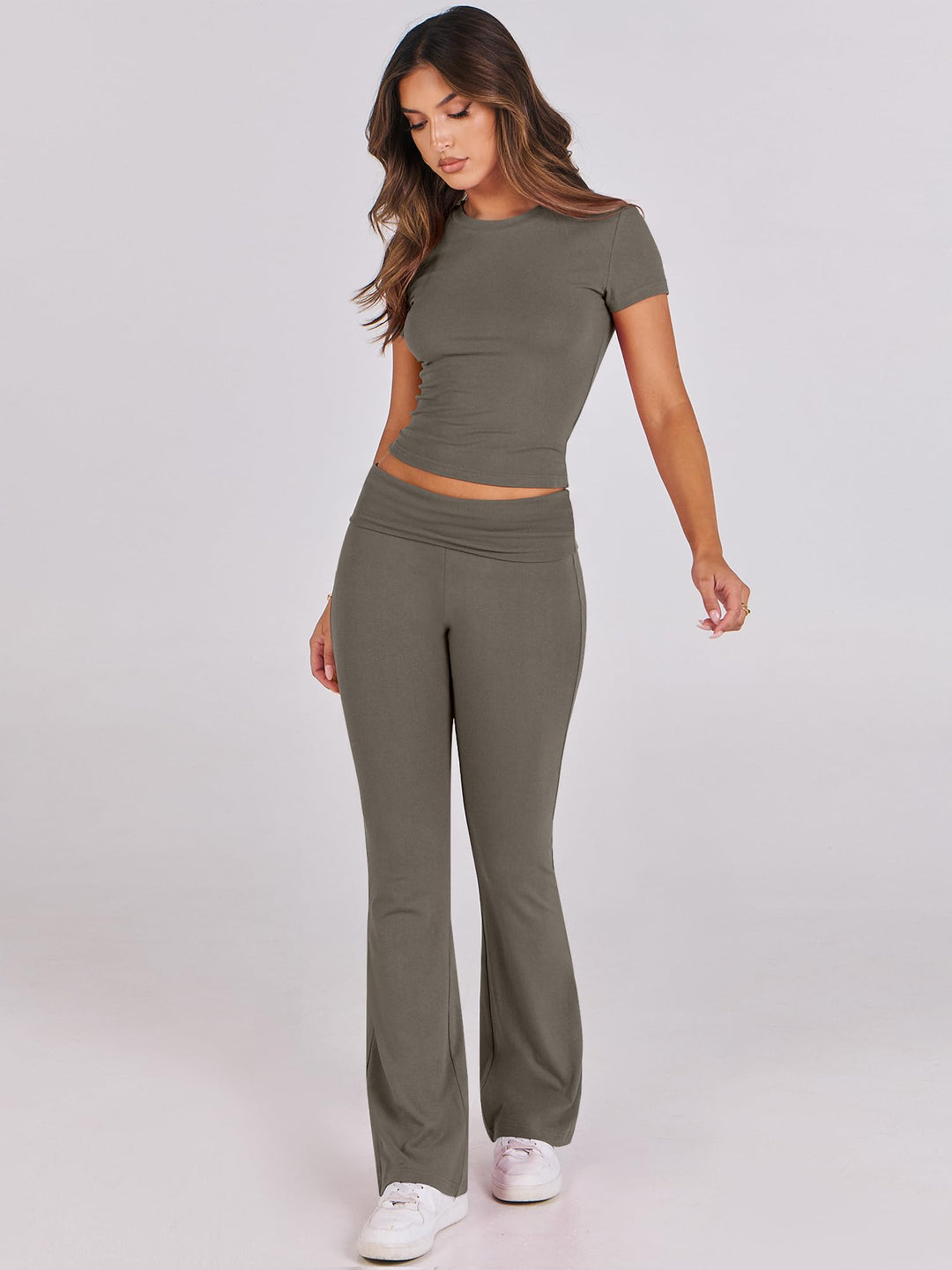 ANRABESS Lounge Sets for Women 2 Piece Foldover Yoga Flare Leggings Pants Crop Tops Casual Y2K Outfits Matching Tracksuit Set