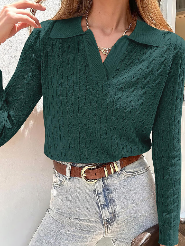 ANRABESS Womens Cable Knit Sweaters Long Sleeve V Neck Sweater Tops Casual Pullover Polo Shirts 2025 Fall Fashion Outfits