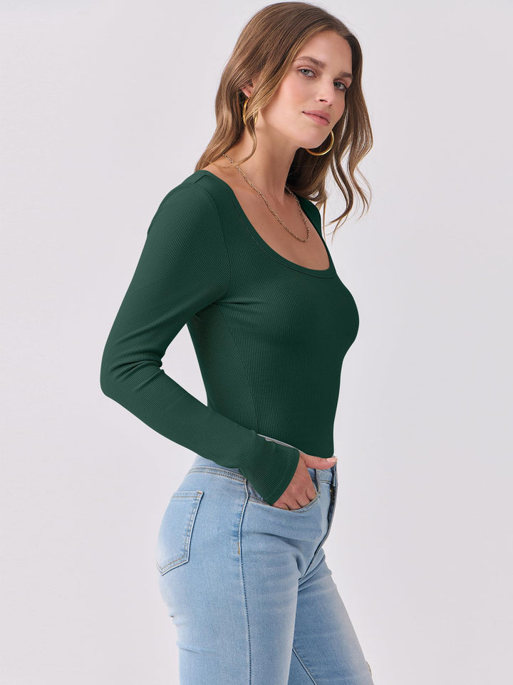 ANRABESS Womens Long Sleeve Shirts Scoop Neck Ribbed Knit Slim Fitted Tops Casual Basic Tee 2025 Fall Fashion Outfits Clothes