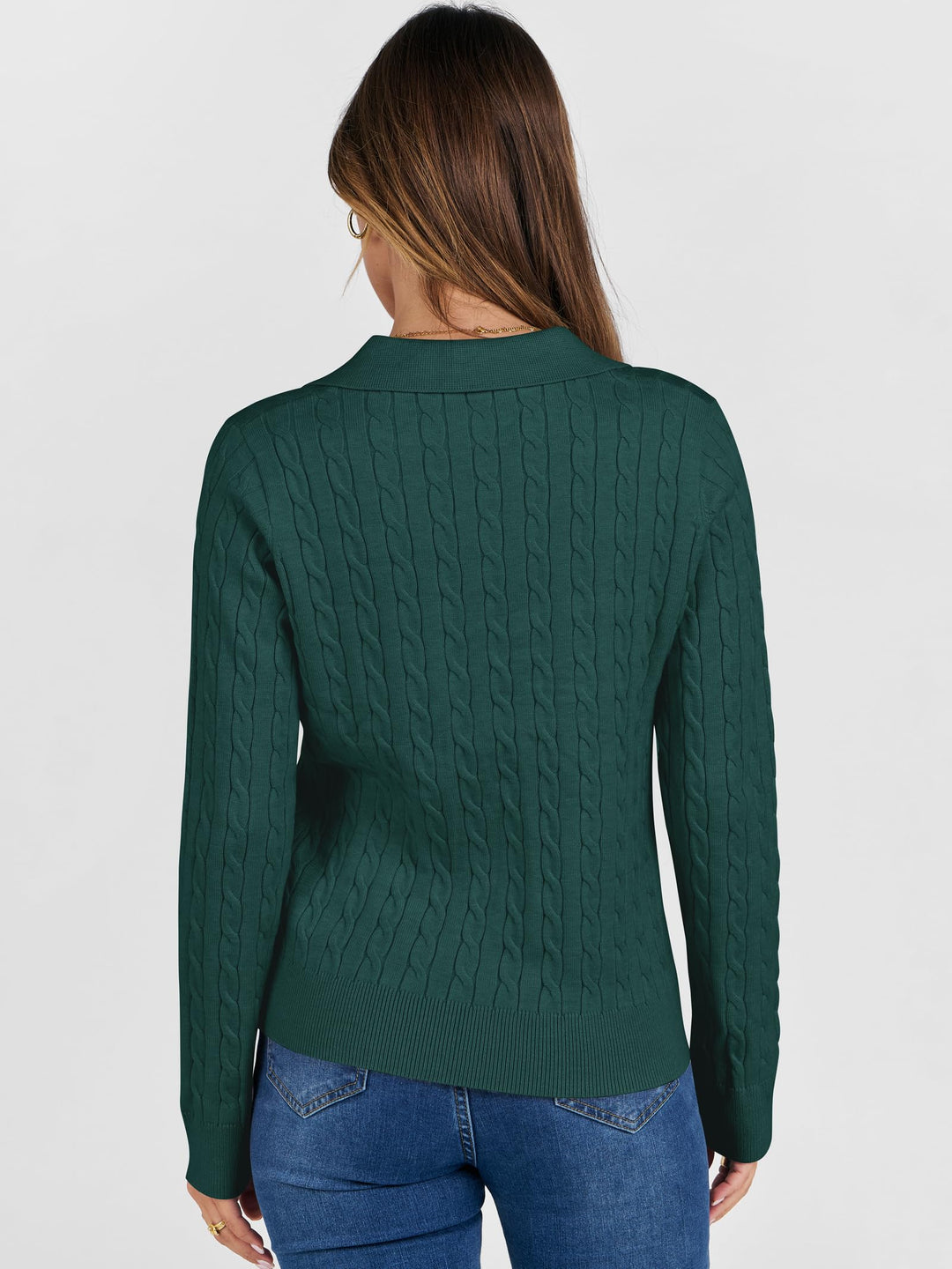 ANRABESS Womens Cable Knit Sweaters Long Sleeve V Neck Sweater Tops Casual Pullover Polo Shirts 2025 Fall Fashion Outfits
