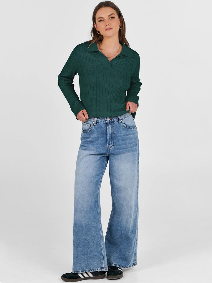 ANRABESS Womens Cable Knit Sweaters Long Sleeve V Neck Sweater Tops Casual Pullover Polo Shirts 2025 Fall Fashion Outfits