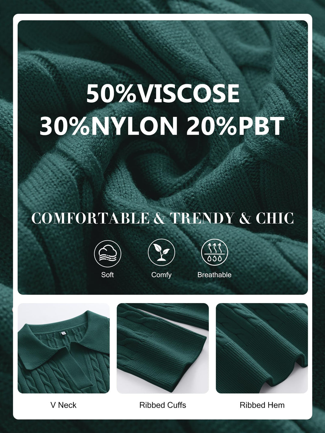 ANRABESS Womens Cable Knit Sweaters Long Sleeve V Neck Sweater Tops Casual Pullover Polo Shirts 2025 Fall Fashion Outfits