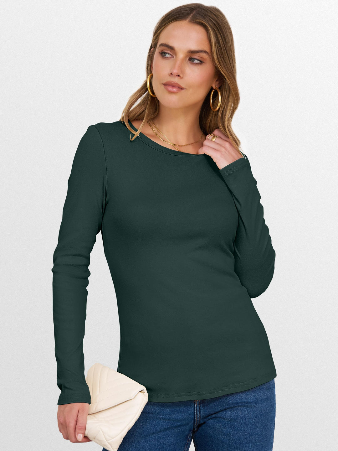 ANRABESS Womens Long Sleeve Thermal Shirts Slim Fit Basic Tee Tops Warm Fleece Undershirts 2025 Fall Winter Layer Outfits