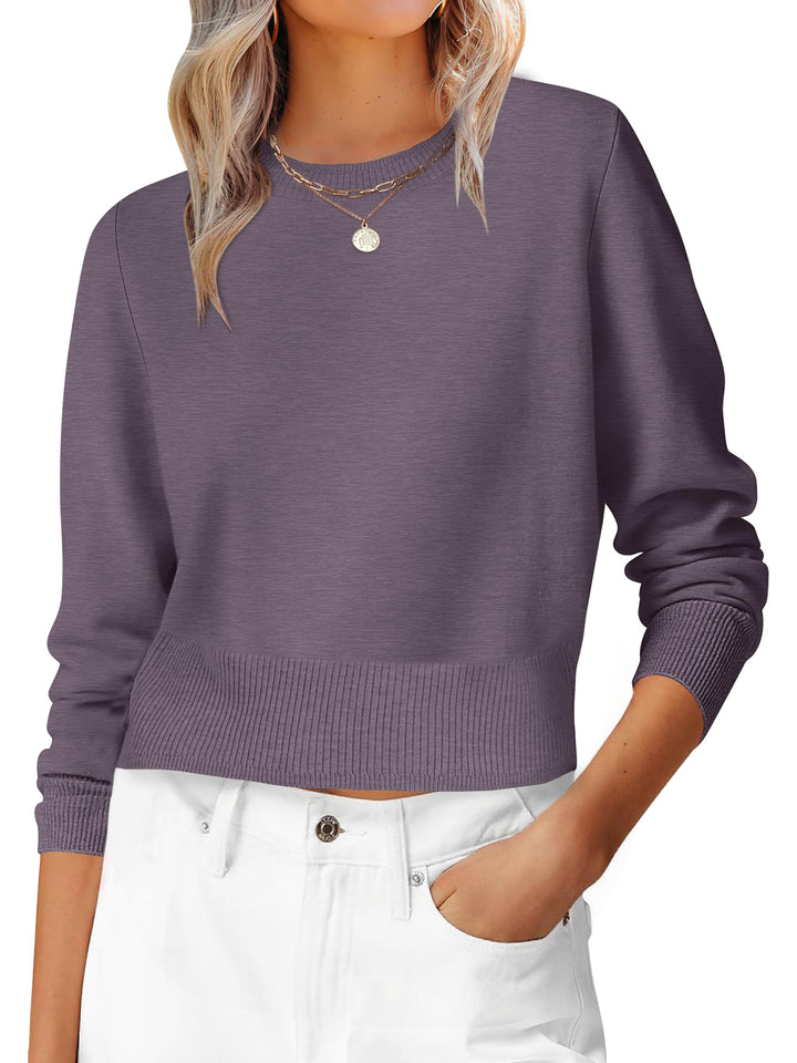 ANRABESS Women’s Long Sleeve Sweaters Cropped Crew Neck Business Casual Light Weight Sweater Tops Fall Fashion Clothes 2025