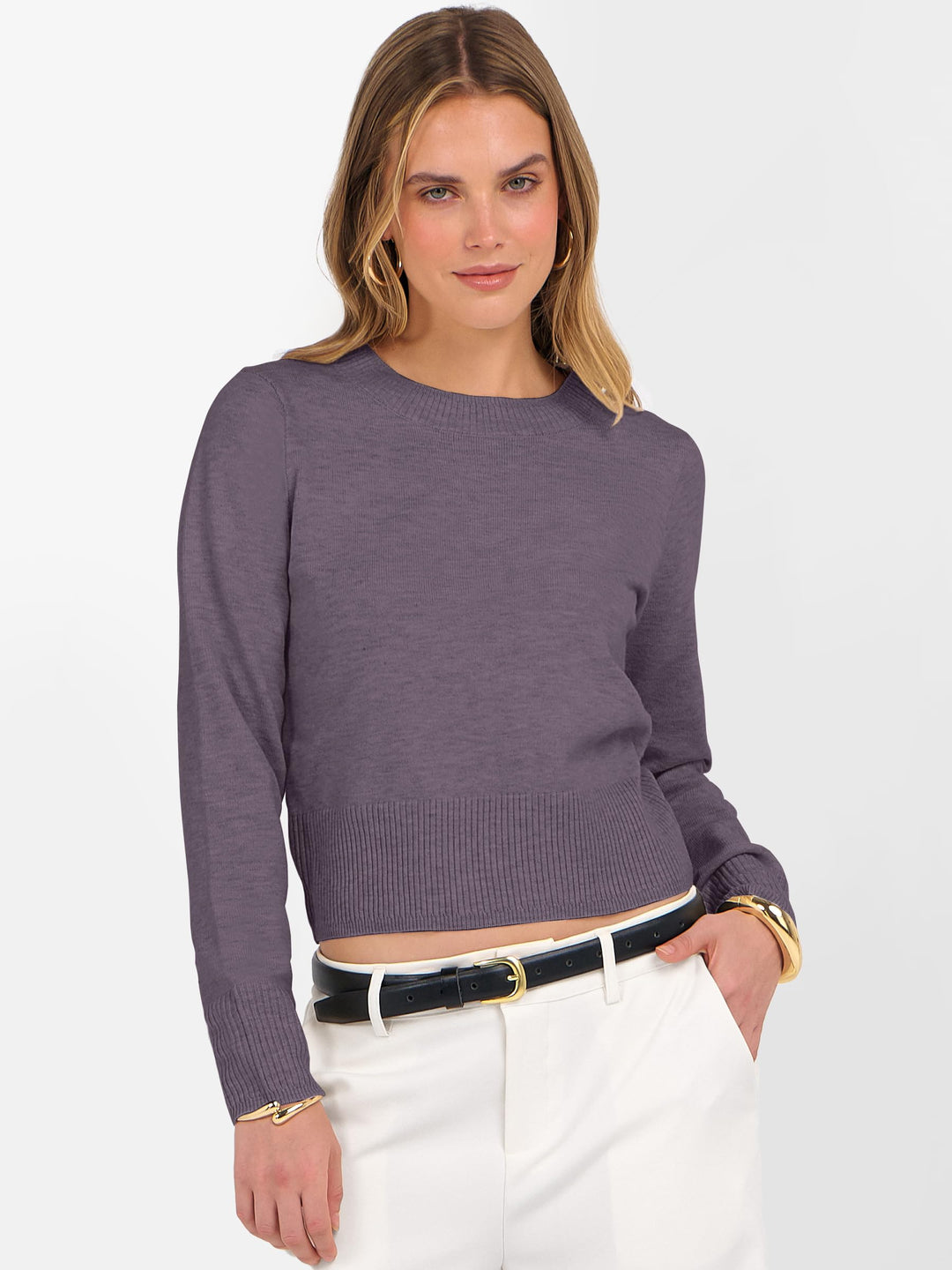 ANRABESS Women’s Long Sleeve Sweaters Cropped Crew Neck Business Casual Light Weight Sweater Tops Fall Fashion Clothes 2025