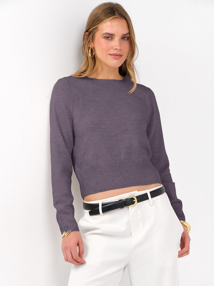 ANRABESS Women’s Long Sleeve Sweaters Cropped Crew Neck Business Casual Light Weight Sweater Tops Fall Fashion Clothes 2025