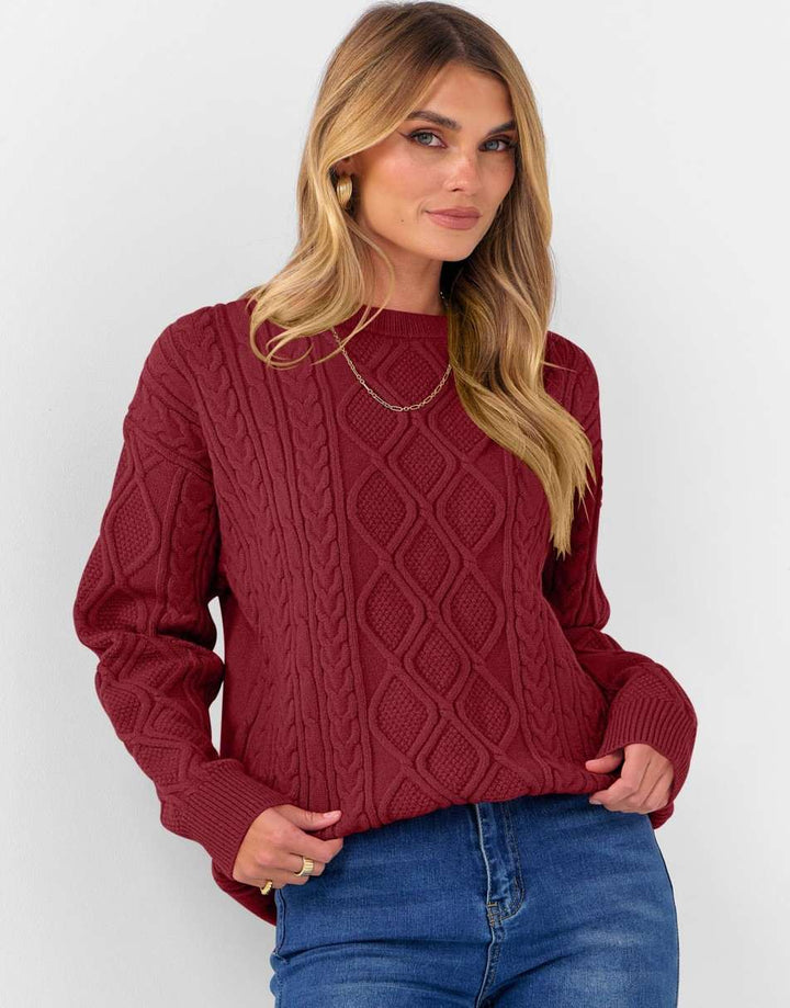 ANRABESS Sweaters for Women Long Sleeve Oversized Crewneck Cable Knit Vintage Heavy Sweater 2025 Fall Trendy Pullover Outfit