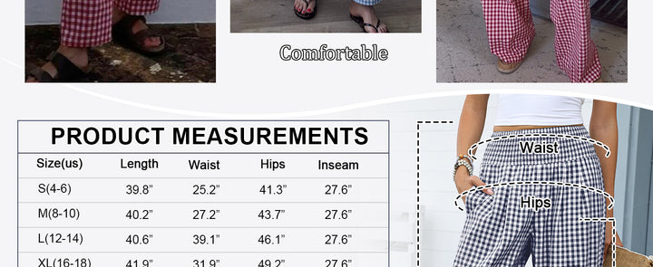 ANRABESS Womens Striped Gingham Palazzo Pants Wide Leg High Waisted Lounge Pajama Pants Cute Casual Trousers with Pockets