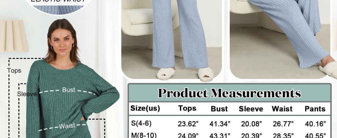 ANRABESS Women 2 Piece Lounge Pajamas Sets Casual Ribbed Knit Long Sleeve Top Pants Matching Set 2025 Fall Outfits Clothes