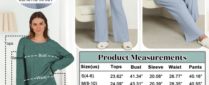 ANRABESS Women 2 Piece Lounge Pajamas Sets Casual Ribbed Knit Long Sleeve Top Pants Matching Set 2025 Fall Outfits Clothes