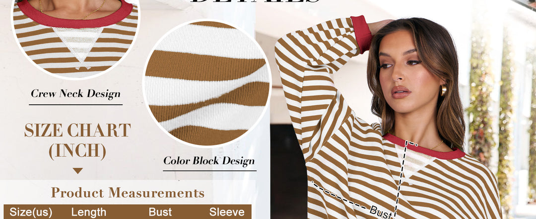 ANRABESS Women's Striped Oversized Long Sleeve Sweatshirt