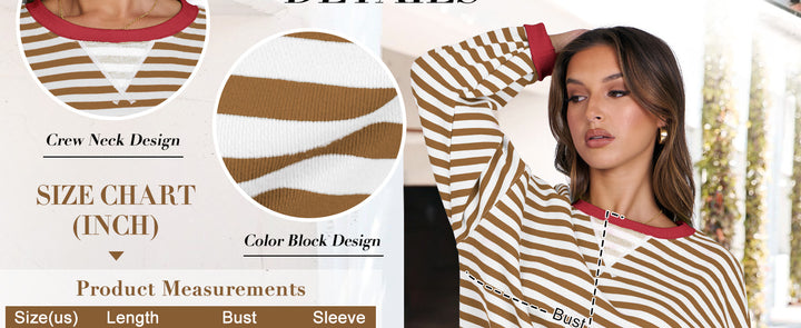 ANRABESS Women's Striped Oversized Long Sleeve Sweatshirt