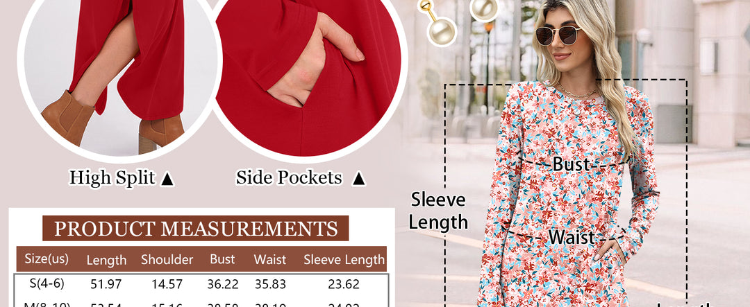 ANRABESS Women's Long Sleeve Maxi Dresses 2025 Fall Outfits Casual Loose Split Travel Vacation T Shirt Dress with Pockets