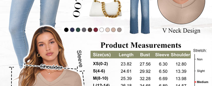 ANRABESS Fitted Ribbed V-Neck Short Sleeve Top