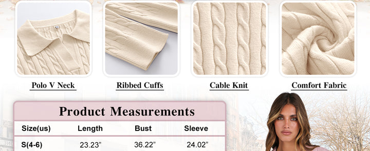 ANRABESS Womens Cable Knit Sweaters Long Sleeve V Neck Sweater Tops Casual Pullover Polo Shirts 2025 Fall Fashion Outfits