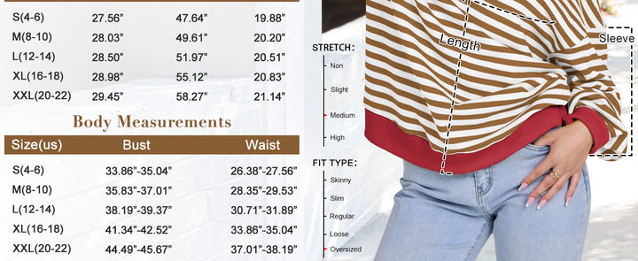 ANRABESS Women's Striped Oversized Long Sleeve Sweatshirt