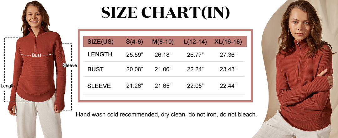 ANRABESS Womens Long Sleeve Quarter Zip Pullover Sweater Casual Loose V Neck Collared Ribbed Knit Jumper Tops Thumb Hole