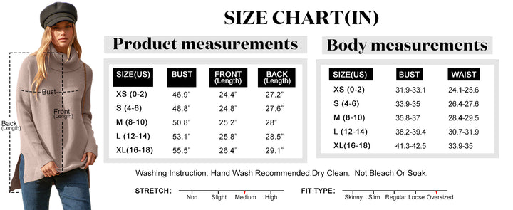 ANRABESS Batwing Sleeve Turtleneck Loose Tunic Pullover