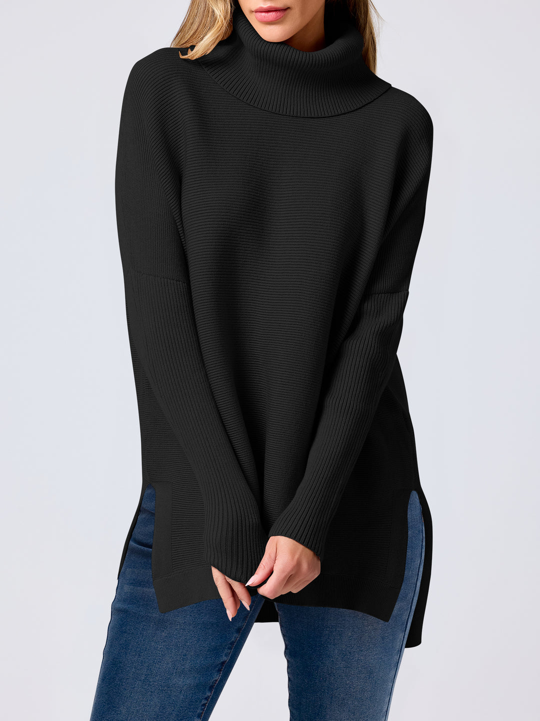 ANRABESS Batwing Sleeve Turtleneck Loose Tunic Pullover