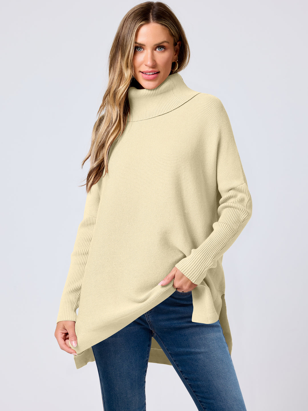 ANRABESS Batwing Sleeve Turtleneck Loose Tunic Pullover