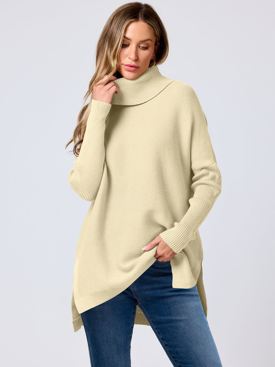 ANRABESS Batwing Sleeve Turtleneck Loose Tunic Pullover