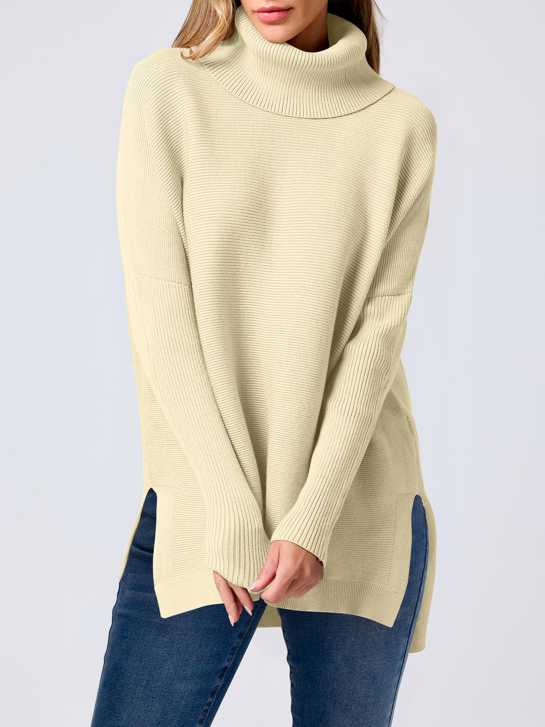 ANRABESS Batwing Sleeve Turtleneck Loose Tunic Pullover