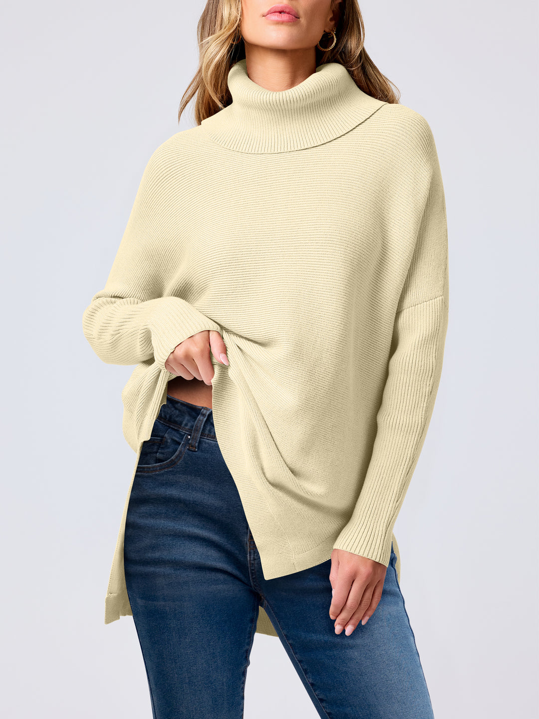 ANRABESS Batwing Sleeve Turtleneck Loose Tunic Pullover