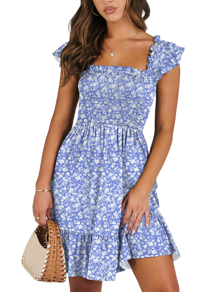 ANRABESS Women's Summer Casual Sleeveless Square Neck Dress 2025 Smocked Ruffle Backless Boho Beach Cute Teen Short Sundress